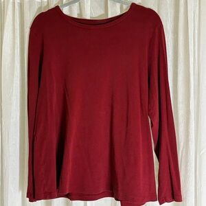 Lands’ End Rich Red Long‑Sleeve Cotton Tee — Size 1X (EUC)